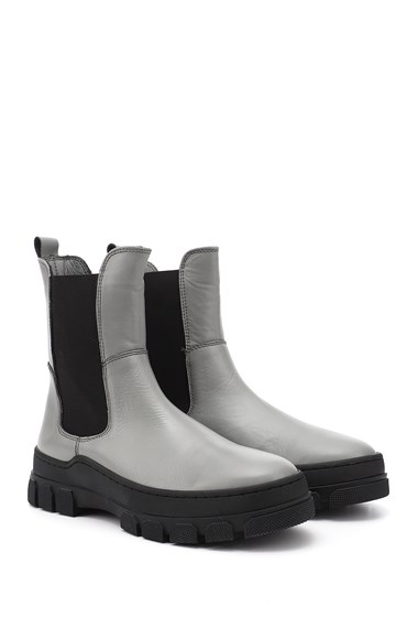 Womens Gray Rubber Sole Genuine Leather Chelsea Boots
