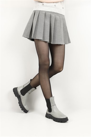 Womens Gray Rubber Sole Genuine Leather Chelsea Boots