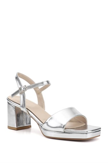 Kadın Gümüş Bilekten Bağlı Platform Topuklu Sandalet