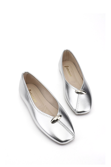 Kadın Gümüş Düz Tabanlı Babet