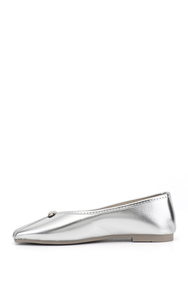 Kadın Gümüş Düz Tabanlı Babet