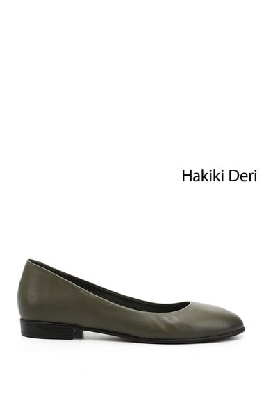 Kadın Haki Antik Hakiki Deri Babet