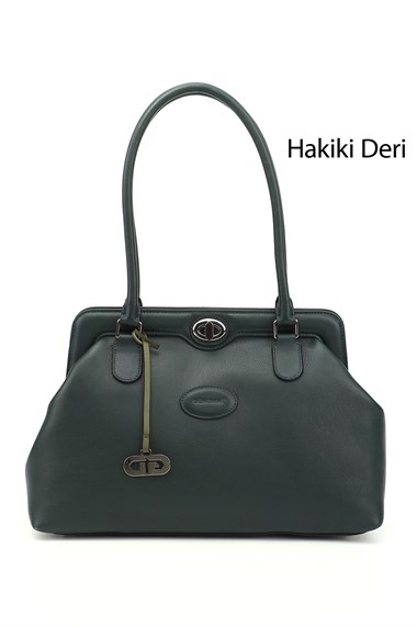 Kadın Haki Antik Hakiki Deri El ve Omuz Çantası