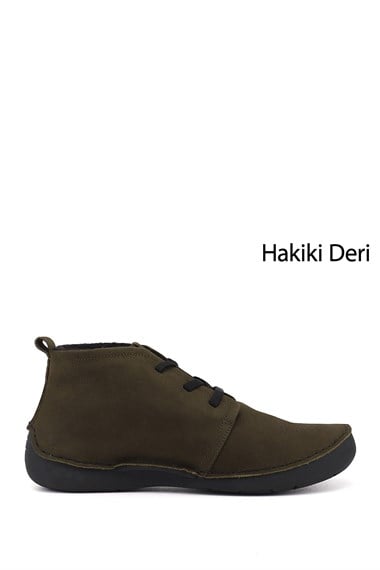 Kadın Haki Nubuk Bağcıklı Hakiki Deri Comfort Bot