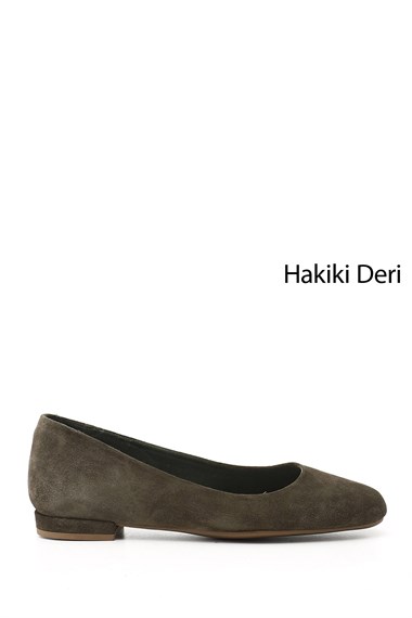 Kadın Haki Süet Hakiki Deri Babet