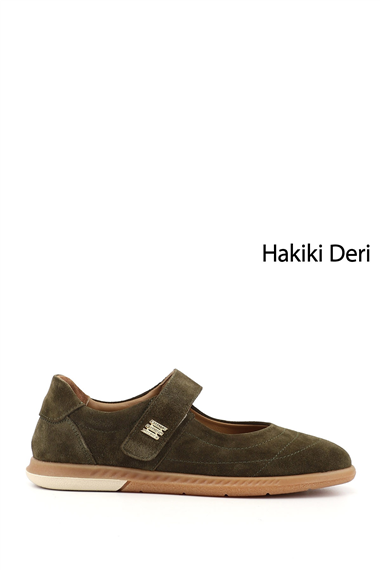 Womens Khaki Suede Mary Jane Genuine Leather Ballet Flats