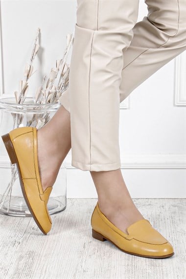 Womens Mustard Genuine Leather Ballerina