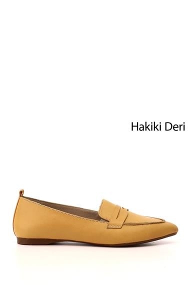 Kadın Hardal Sivri Burun Düz Taban Hakiki Deri Babet
