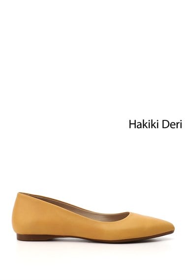 Kadın Hardal Sivri Burun Düz Taban Hakiki Deri Babet
