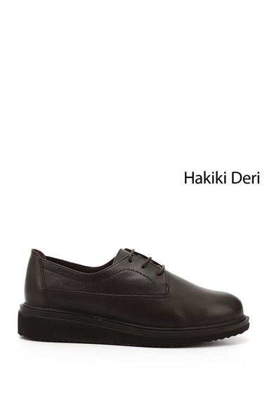 Kadın Kahve Antik Bağcıklı Dolgu Taban Hakiki Deri Ayakkabı