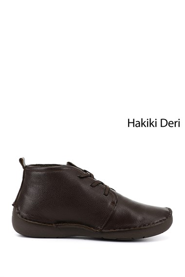 Kadın Kahve Antik Bağcıklı Hakiki Deri Comfort Bot