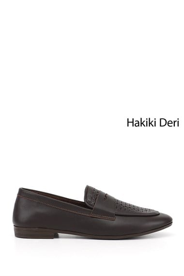 Kadın Kahve Antik Baskılı Hakiki Deri Loafer
