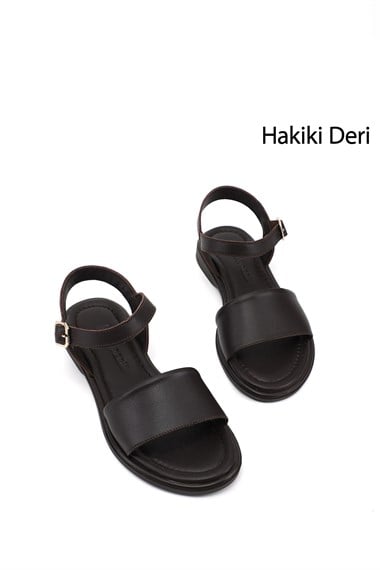 Kadın Kahve Antik Bilek Bağlı Hakiki Deri Sandalet