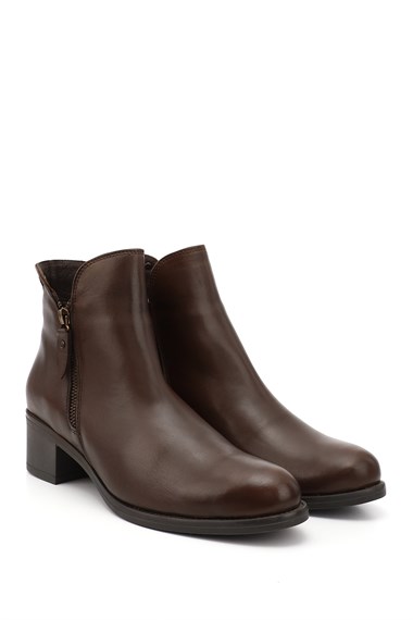 Womens Brown Antique Double Zipper Thick Heel Genuine Leather Boots