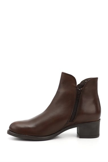 Womens Brown Antique Double Zipper Thick Heel Genuine Leather Boots