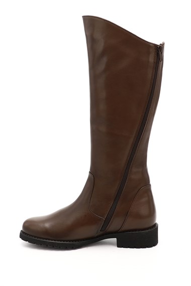 Womens Brown Antique Double Zipper Rubber Sole Genuine Leather Boots