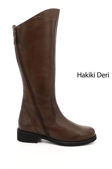 Womens Brown Antique Double Zipper Rubber Sole Genuine Leather Boots