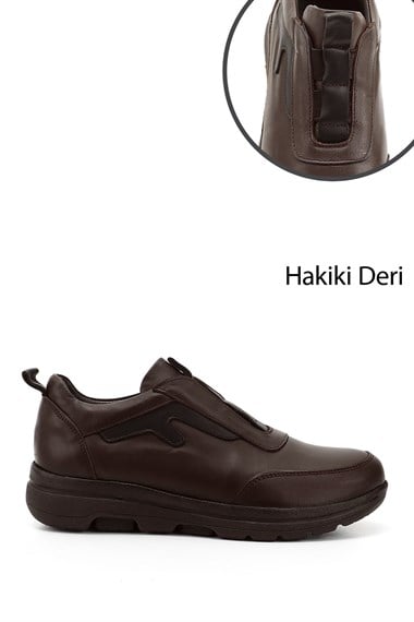 Kadın Kahve Antik Dilden Lastikli Hakiki Deri Comfort Ayakkabı