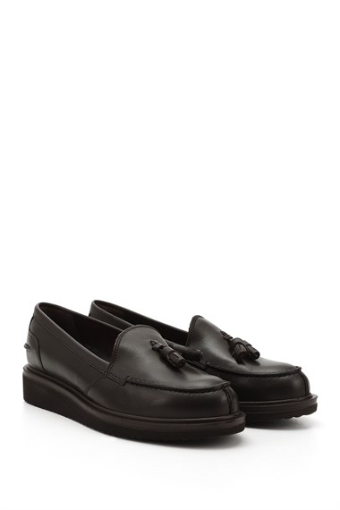 Womens Brown Antique Wedge Sole Genuine Leather Loafer Shoes