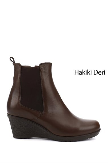 Womens Brown Antique Zippered Wedge Heeled Genuine Leather Chelsea Boots