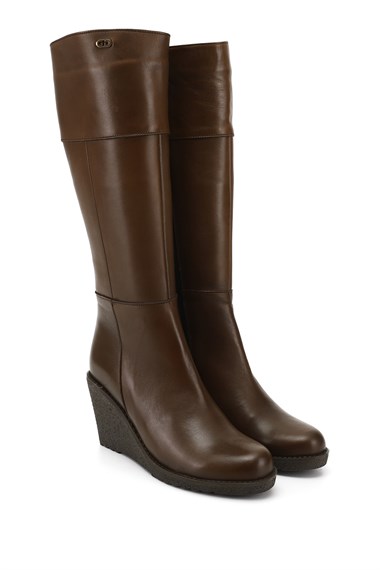 Gön Leather  Round Nose Rubber wedge sole Zippered Womens Daily Boot 44587