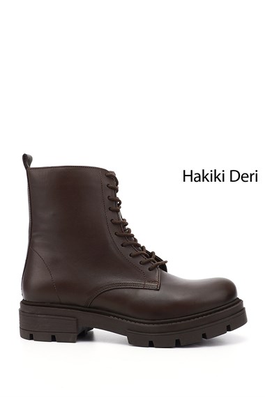 Womens Brown Antique Zippered Genuine Leather Combat Boots