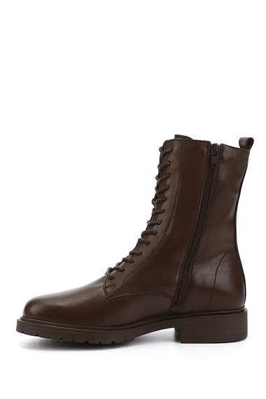 Womens Brown Antique Zippered Genuine Leather Combat Boots