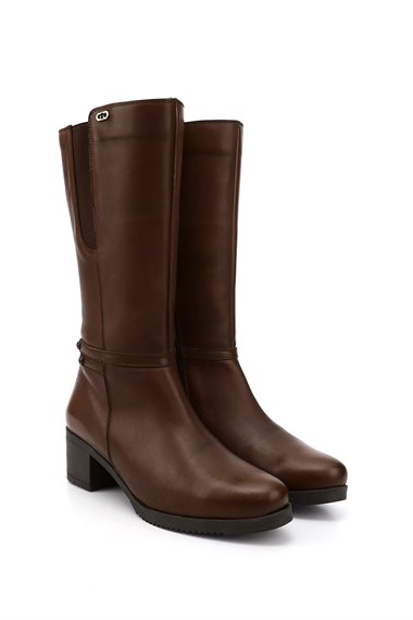 Womens Brown Antique Zipper Thick Heel Genuine Leather Boots