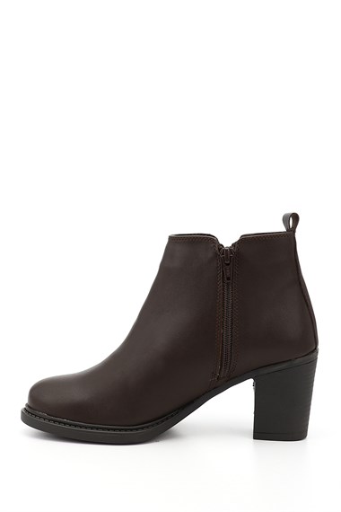Kadın Kahve Antik Fermuarlı Kalın Topuklu Bot