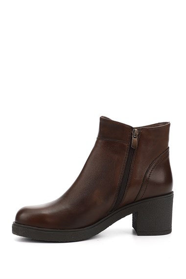 Womens Brown Antique Zipper Thick Heel Genuine Leather Boots