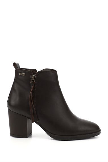 Womens Brown Antique Zippered Thick Heeled Boots