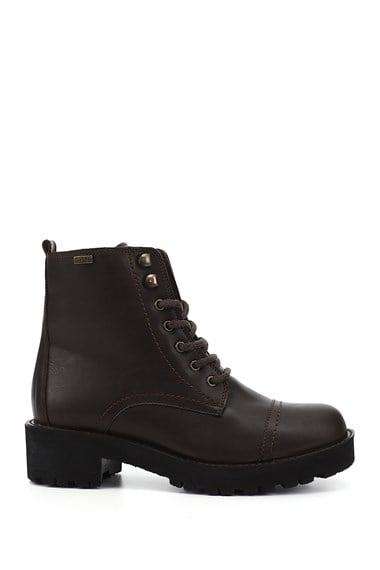 Kadın Kahve Antik Fermuarlı Kalın Topuklu Postal Bot