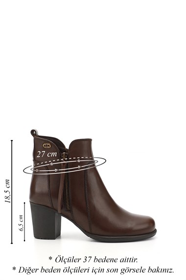 Womens Brown Antique Zipper Thick Heel Genuine Leather Boots