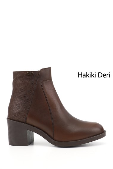 Kadın Kahve Antik Fermuarlı Kalın Topuklu Hakiki Deri Bot