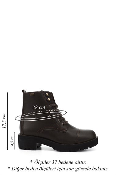 Kadın Kahve Antik Fermuarlı Kalın Topuklu Postal Bot