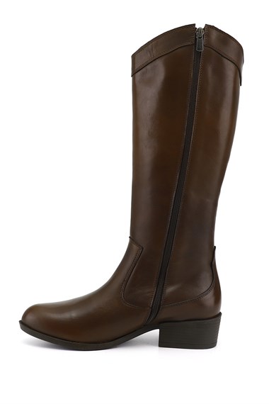 GÖNDERİ® Genuine Leather Round Toe Heeled Womens Casual Boots 47538
