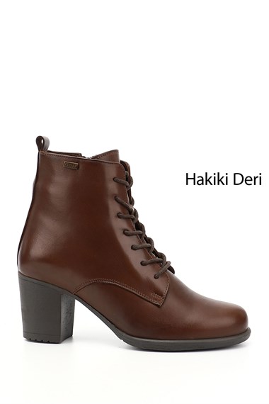 Kadın Kahve Antik Fermuarlı Kalın Topuklu Hakiki Deri Postal Bot