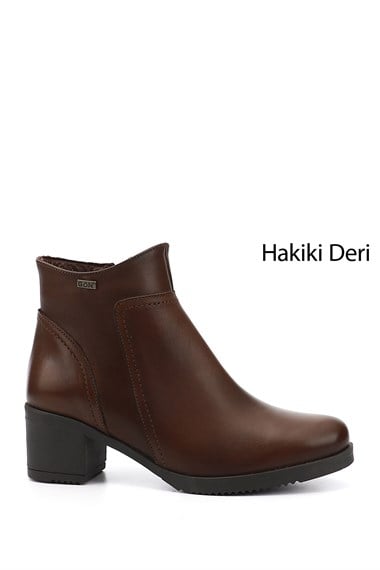 Kadın Kahve Antik Fermuarlı Kalın Topuklu Hakiki Deri Bot