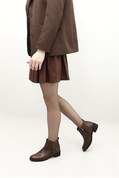 Womens Brown Antique Zipper Thick Heel Zippered Genuine Leather Boots