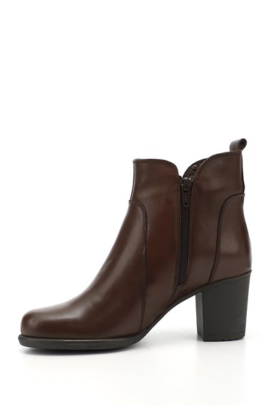 Womens Brown Antique Zipper Thick Heel Genuine Leather Boots