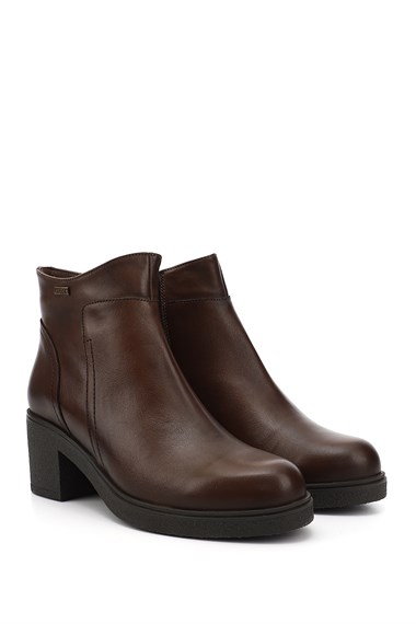Womens Brown Antique Zipper Thick Heel Genuine Leather Boots
