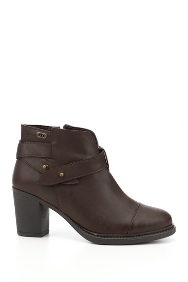 Kadın Kahve Antik Fermuarlı Kalın Topuklu Bot