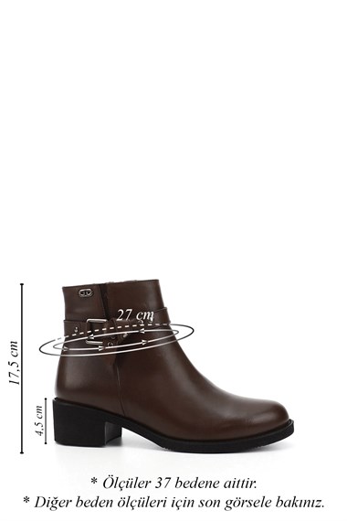 Womens Brown Antique Zippered Thick Heeled Genuine Leather Boots