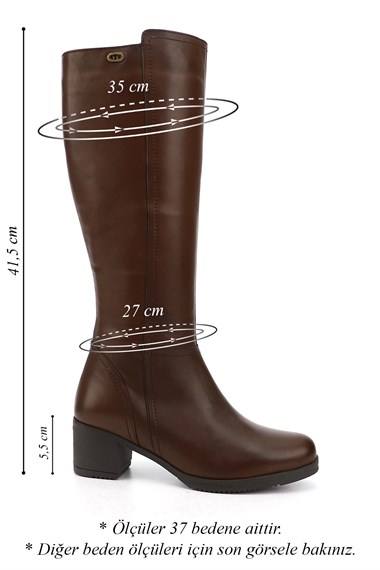 Womens Brown Antique Zipper Thick Heel Genuine Leather Boots