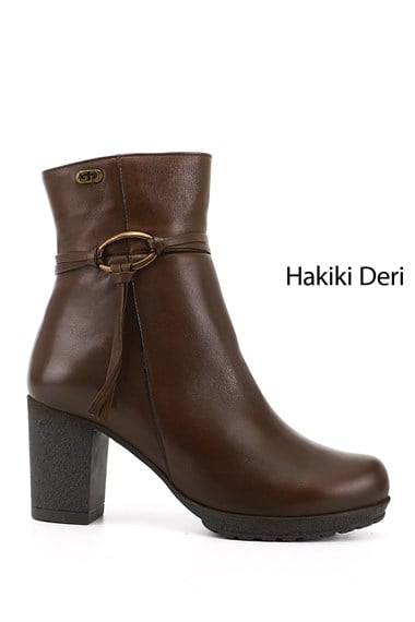 Womens Brown Antique Zipper Thick Heel Genuine Leather Boots