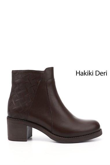 Womens Brown Antique Thick Heeled Genuine Leather Boots