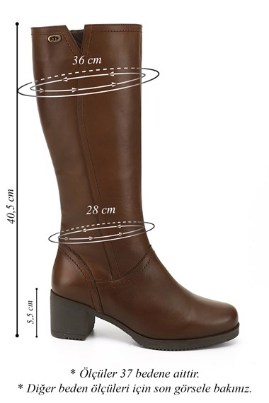 Womens Brown Antique Zippered Thick Heeled Genuine Leather Boots