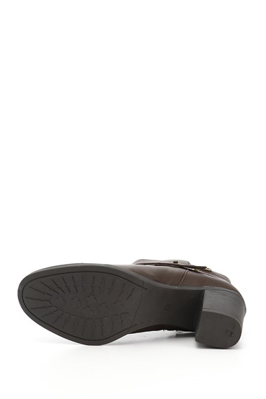 Kadın Kahve Antik Fermuarlı Kalın Topuklu Bot