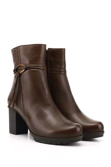 Womens Brown Antique Zipper Thick Heel Genuine Leather Boots