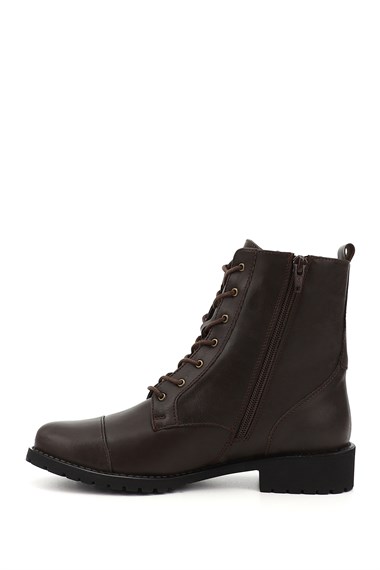 Womens Brown Antique Zippered Rubber Sole Combat Boots